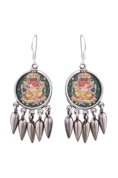 Silver Finish Painted Dangler Earrings