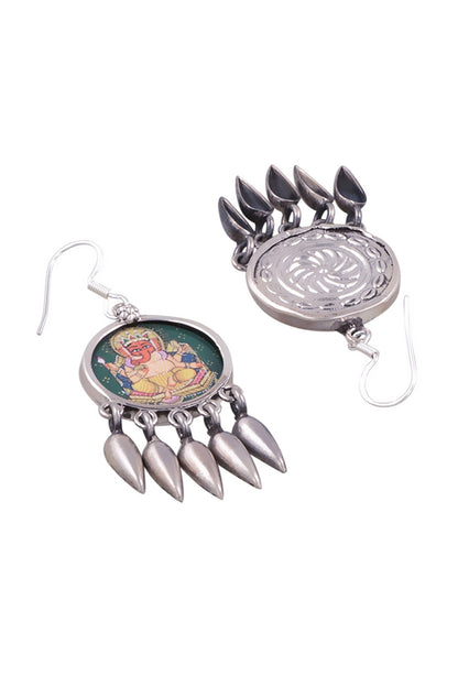 Silver Finish Painted Dangler Earrings