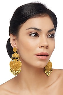 Gold Plated Hand Carved Peacock Earrings