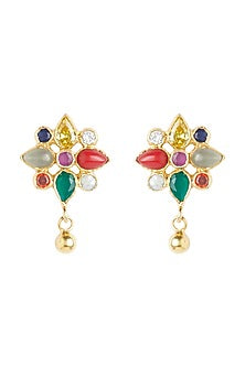 Gold Plated Navratna Floral Earrings