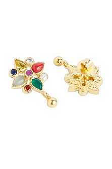 Gold Plated Navratna Floral Earrings
