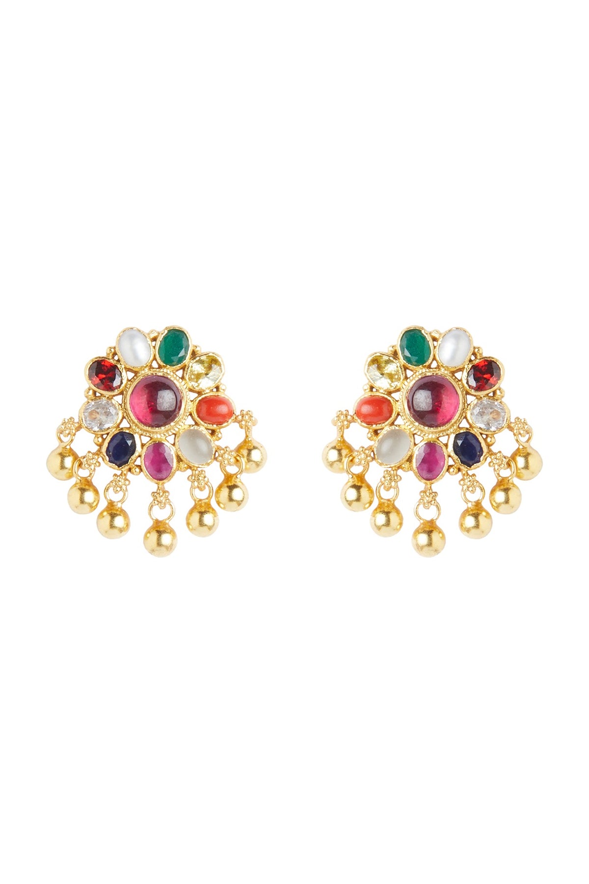 Gold Plated Navratna Stone Earrings