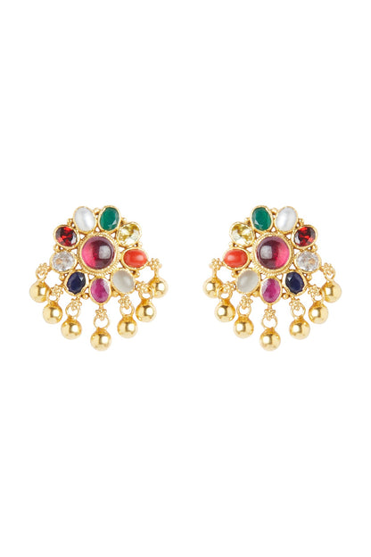 Gold Plated Navratna Stone Earrings