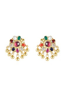 Gold Plated Navratna Stone Earrings