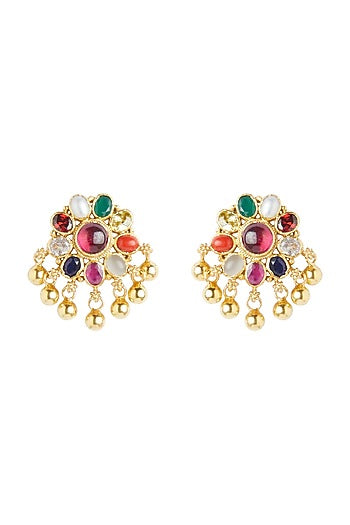 Gold Plated Navratna Stone Earrings