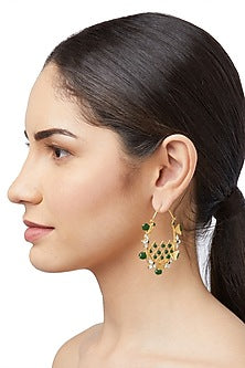 Gold Plated Green Onyx Stone Earrings