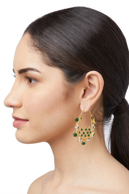 Gold Plated Green Onyx Stone Earrings