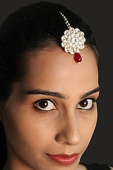 Gold Plated Red Onyx Maang Tikka