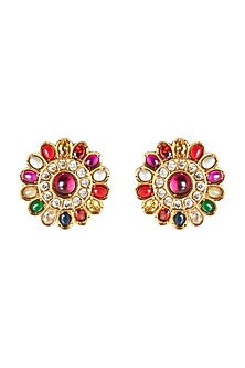 Gold Plated Navratna Stud Earrings