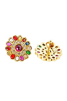 Gold Plated Navratna Stud Earrings