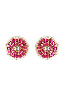 Gold Plated Ruby Pink Stud Earrings
