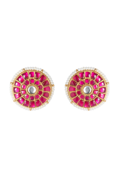 Gold Plated Ruby Pink Stud Earrings