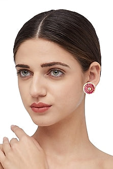 Gold Plated Ruby Pink Stud Earrings