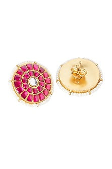 Gold Plated Ruby Pink Stud Earrings