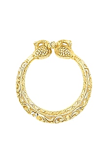 Gold Plated Kada Bangle With Engraved Peacock