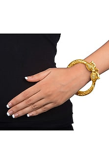Gold Plated Kada Bangle With Engraved Peacock