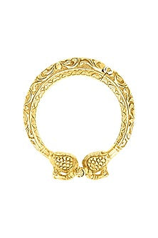 Gold Plated Kada Bangle With Engraved Peacock
