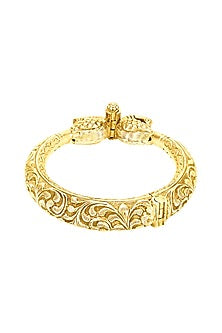 Gold Plated Kada Bangle With Engraved Peacock
