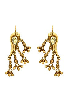Gold Plated Parrot Earrings With Ghungroos