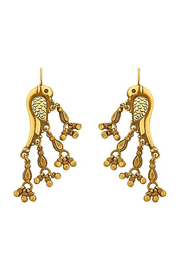 Gold Plated Parrot Earrings With Ghungroos