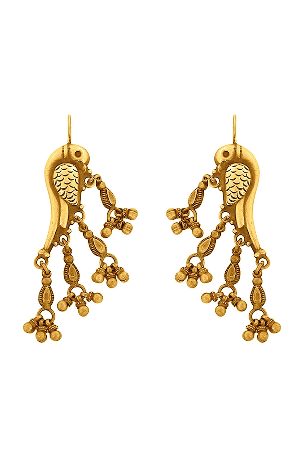 Gold Plated Parrot Earrings With Ghungroos