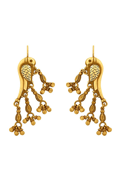 Gold Plated Parrot Earrings With Ghungroos
