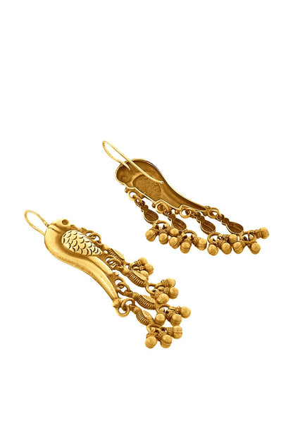 Gold Plated Parrot Earrings With Ghungroos