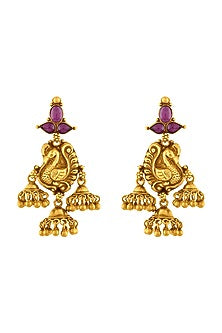 Gold Plated Peacock Temple Jhumka Earrings