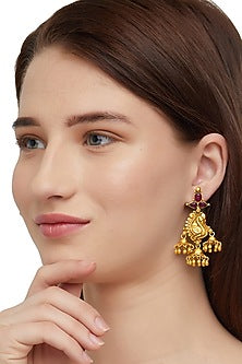 Gold Plated Peacock Temple Jhumka Earrings