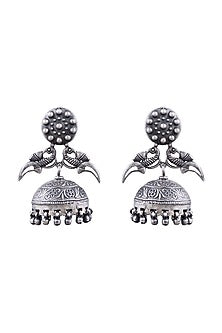 Silver Finish Jhumka Earrings With Ghungroos