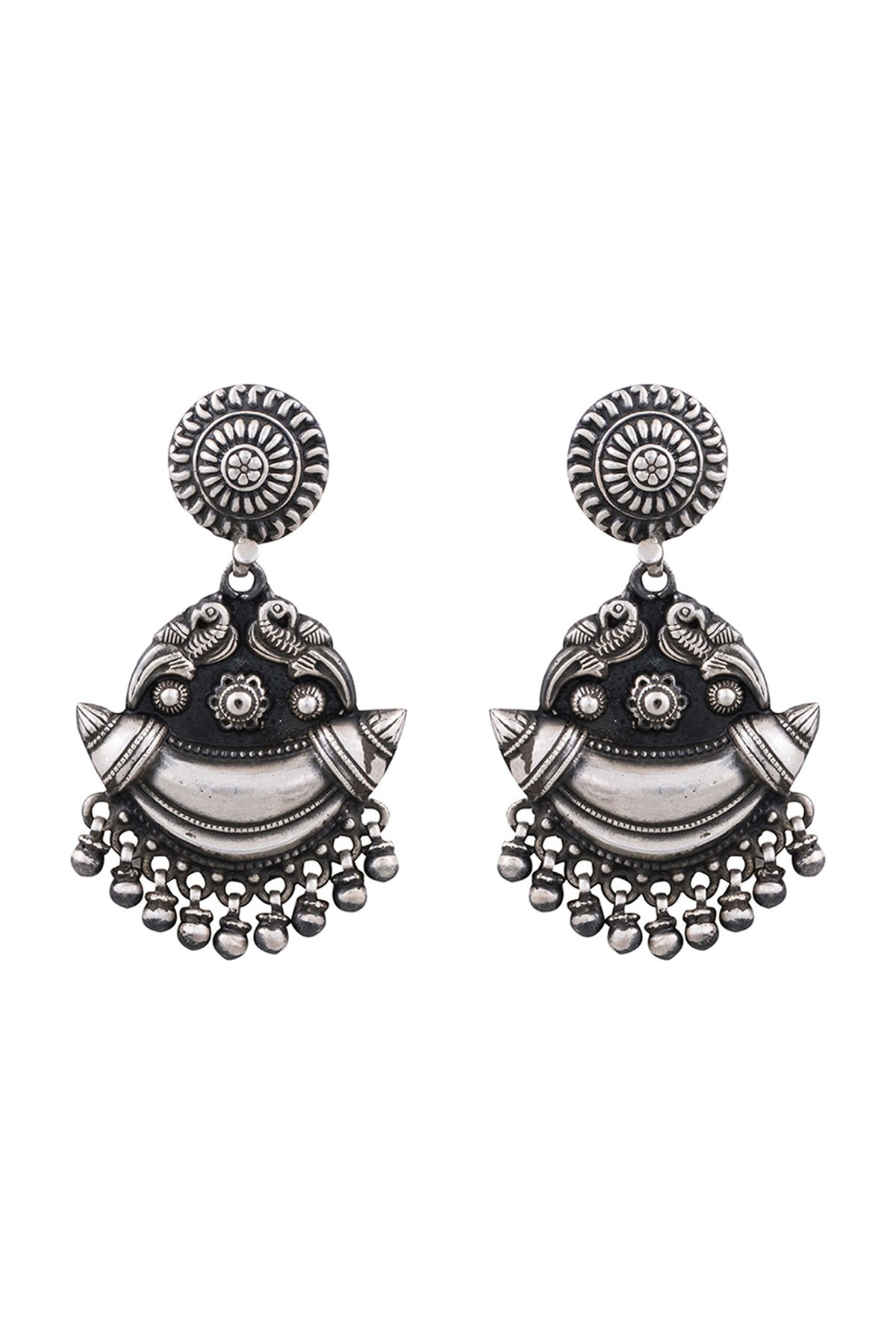 Silver Finish Parrot Chandbali Earrings