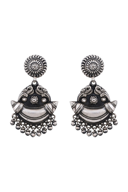 Silver Finish Parrot Chandbali Earrings