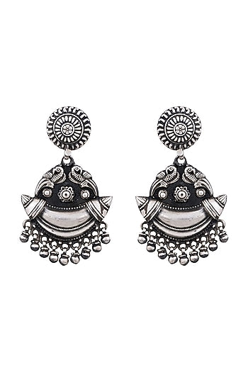 Silver Finish Parrot Chandbali Earrings