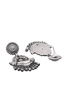 Silver Finish Parrot Chandbali Earrings