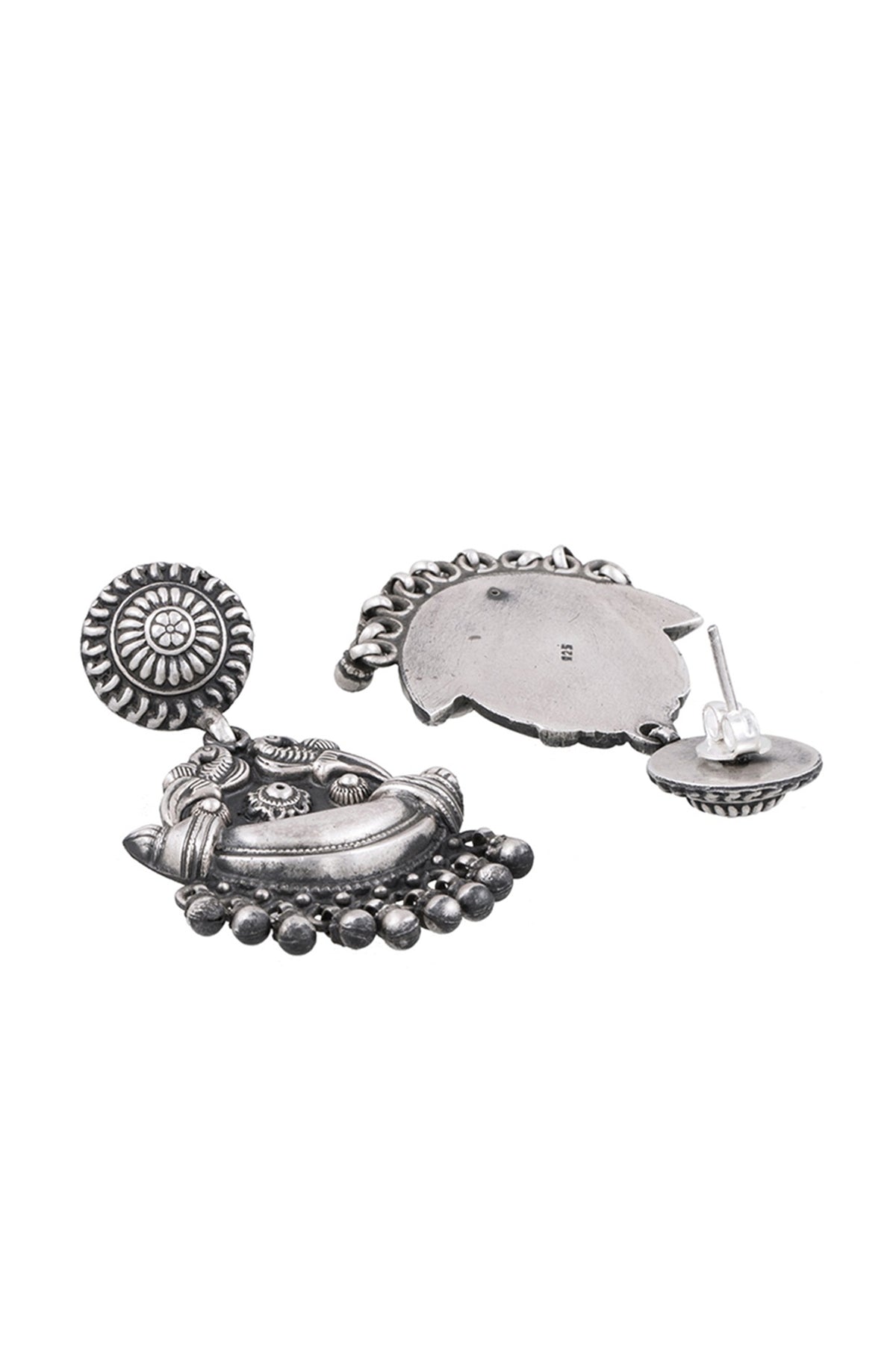 Silver Finish Parrot Chandbali Earrings