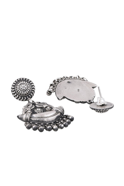 Silver Finish Parrot Chandbali Earrings