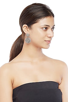 Silver Finish Coin Dangler Earrings