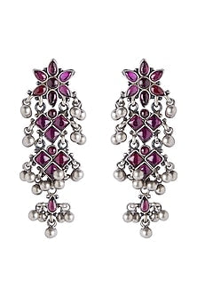 Silver Finish Temple Chandelier Earrings