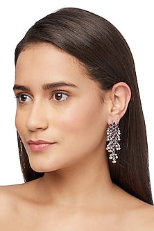 Silver Finish Temple Chandelier Earrings