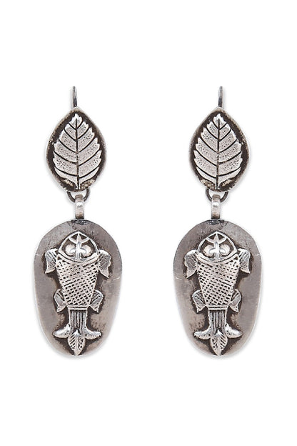 White Finish Tribal Earrings