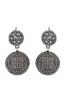 Silver Finish Circular Carved Earrings In Sterling Silver