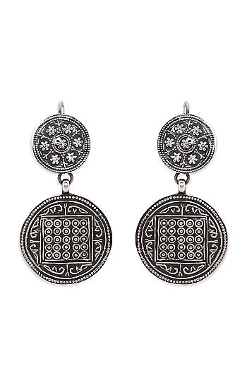 Silver Finish Circular Carved Earrings In Sterling Silver