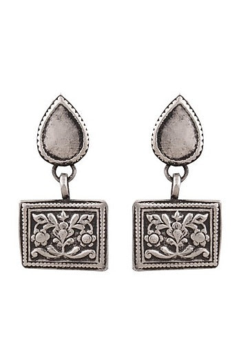 White Finish Square Floral Earrings