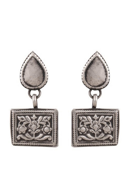 White Finish Square Floral Earrings