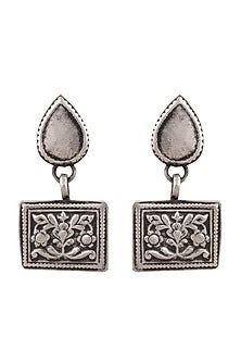 White Finish Square Floral Earrings