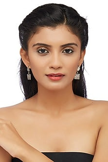White Finish Square Floral Earrings