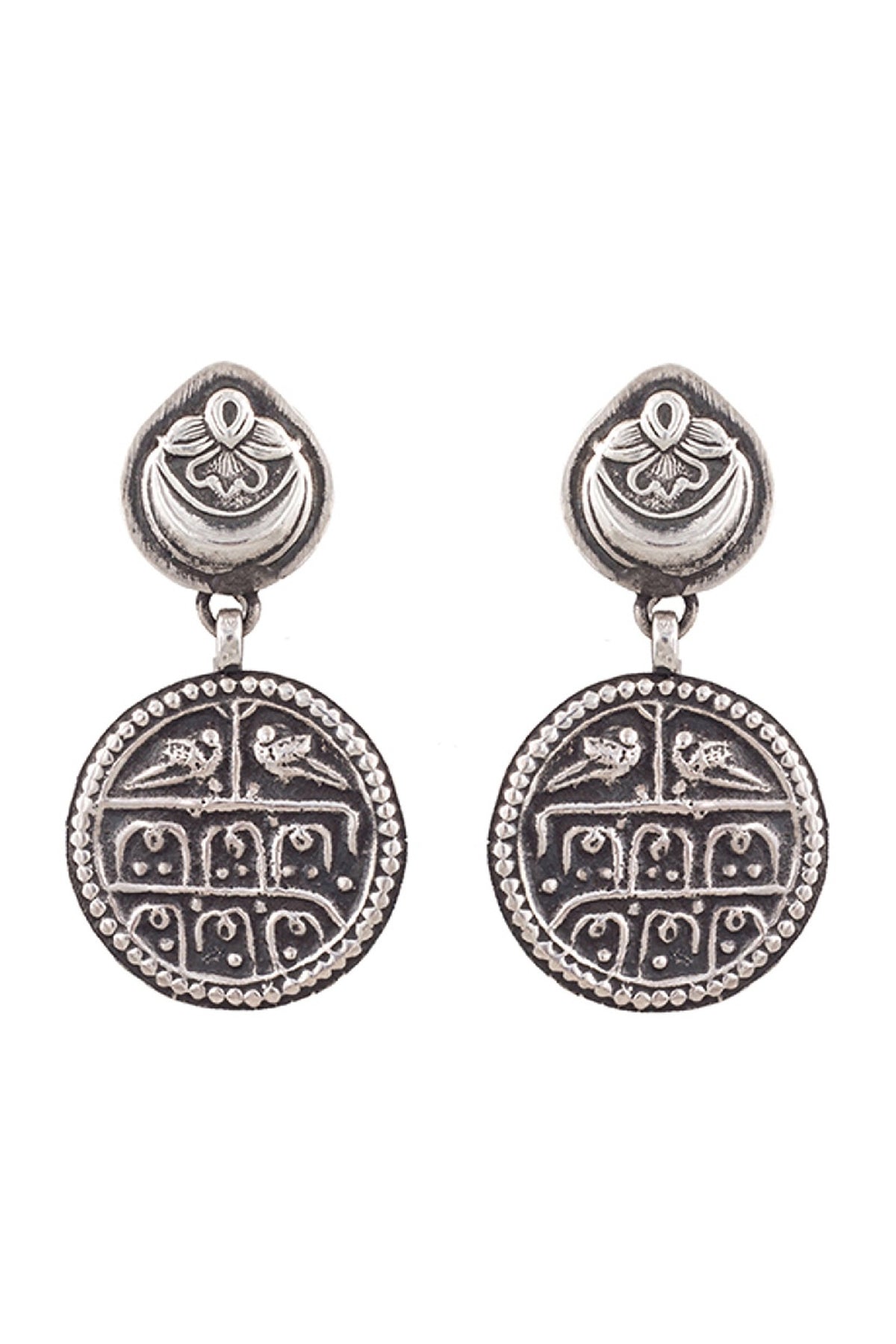 White Finish Coin Earrings