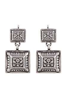 White Finish Floral Square Earrings