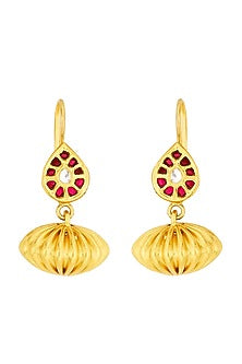Gold Plated Ruby Glass Stud Earrings