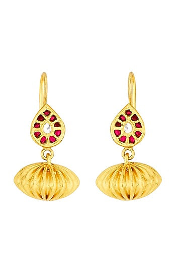 Gold Plated Ruby Glass Stud Earrings